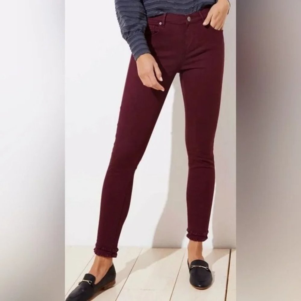 Loft Size 2 26 Women's Burgundy Double Frayed Modern Skinny Jeans‎